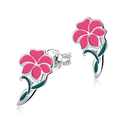 Pink Hibiscus Blooming Silver Ear Stud STS-3469